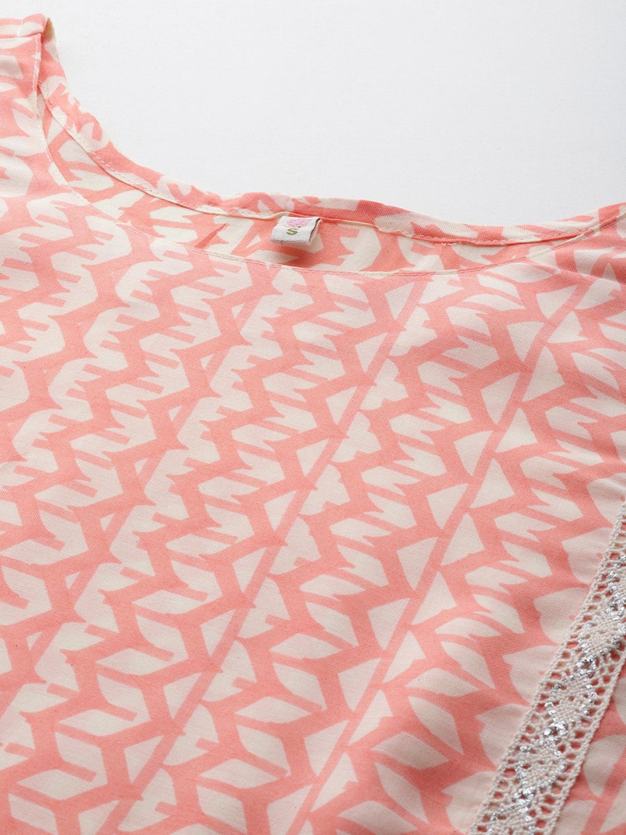 Ahalyaa Abstract Printed Pure Cotton Kurta with Lace Detail