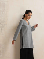 trueBrowns Grey Winter High Slit Top