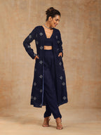 trueBrowns Midnight Blue Velvet Embroidered Jacket Set | Relove - Distacart