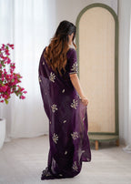 Evanik Designer Heavy Fendy Satin With Beads Embroidered Work Saree With Unstitched Blouse - Distacart