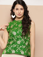InWeave Women's Green Brocade Halter Top