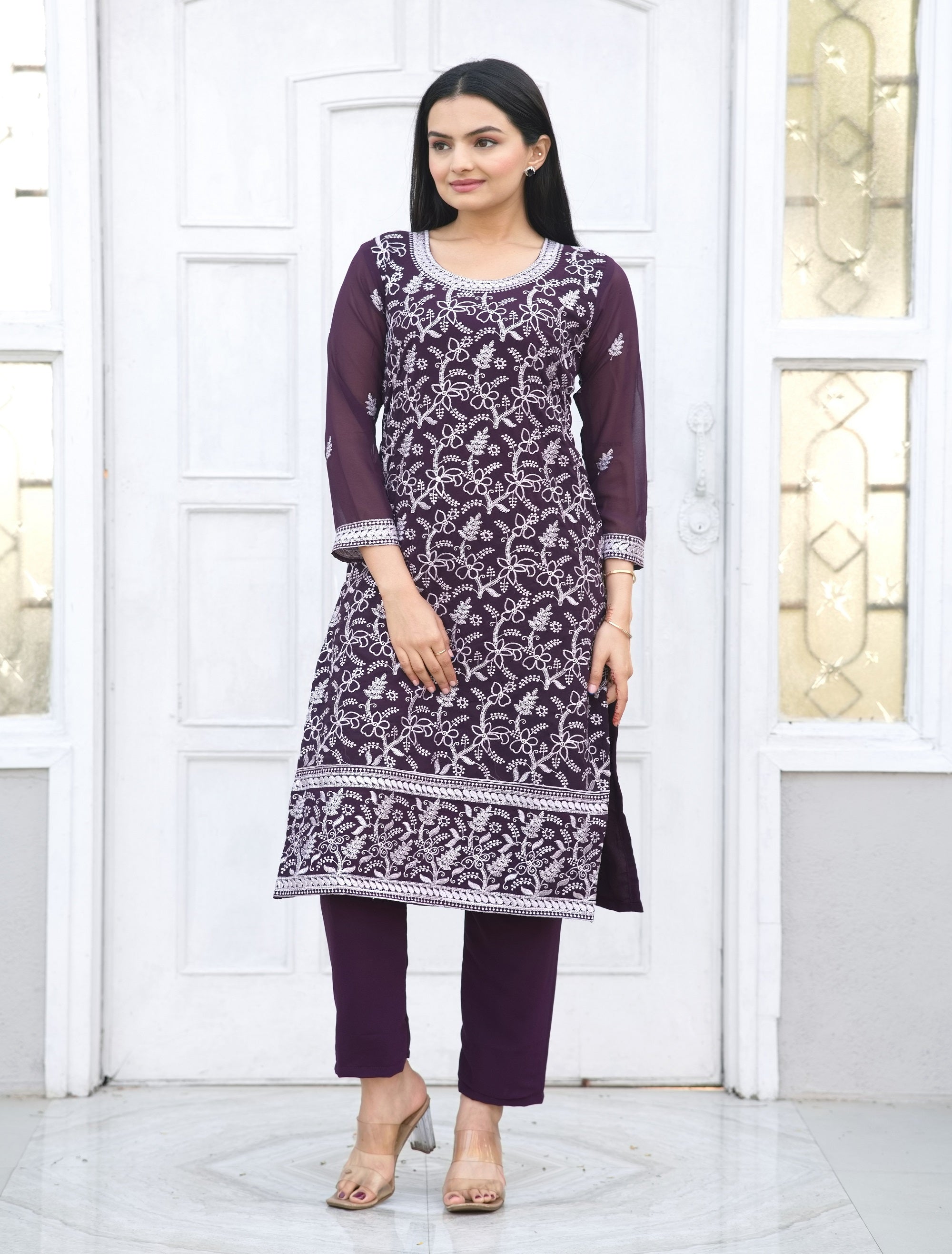 Teeya Creation Wine Color Faux Georgette Silk Heavy Embroidery Work Fully Stitched Salwar Suit