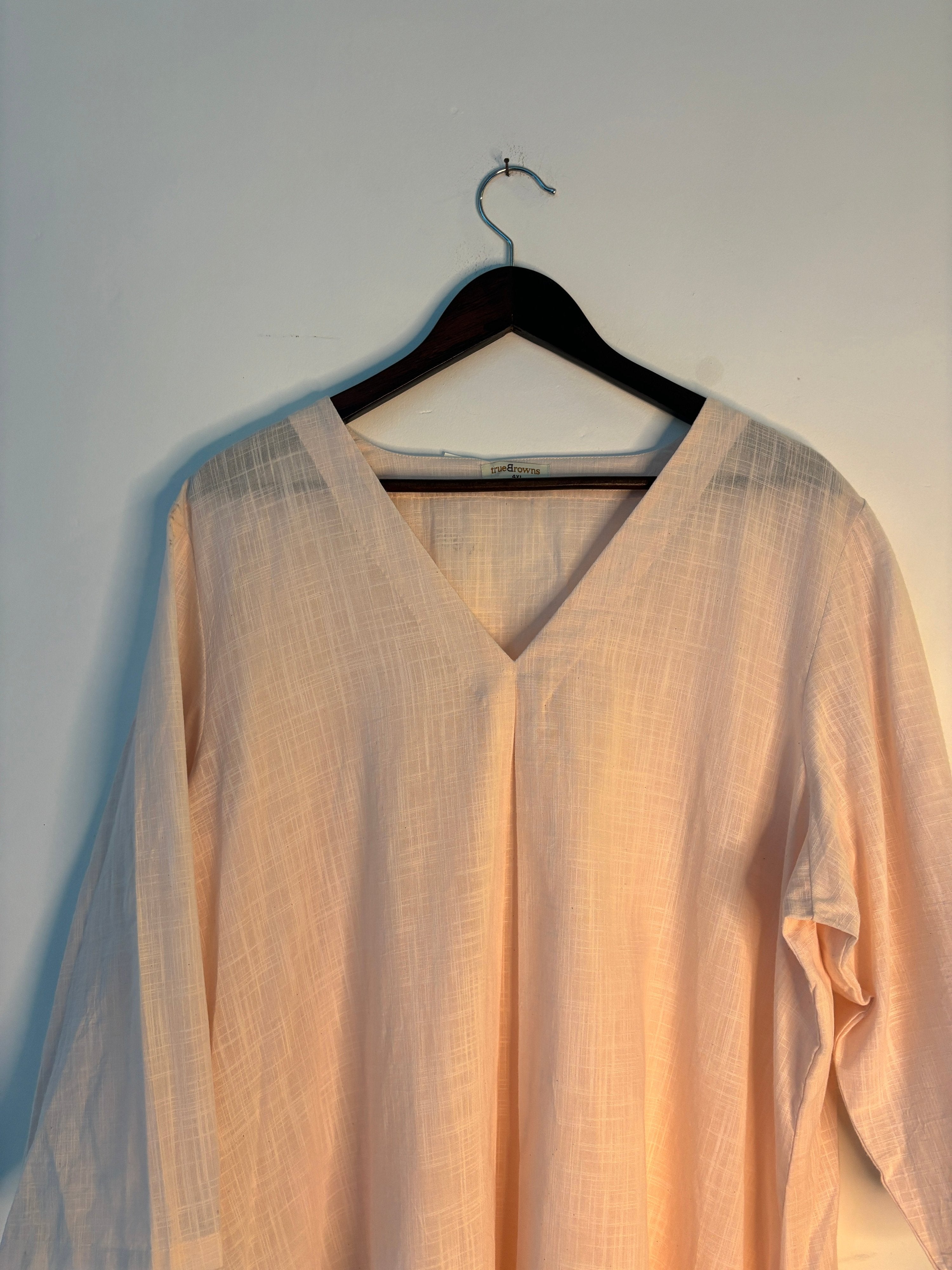 trueBrowns Light Pink Slub Short Kurta - Distacart