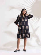 trueBrowns Black Cotton Print Short Dress - Distacart