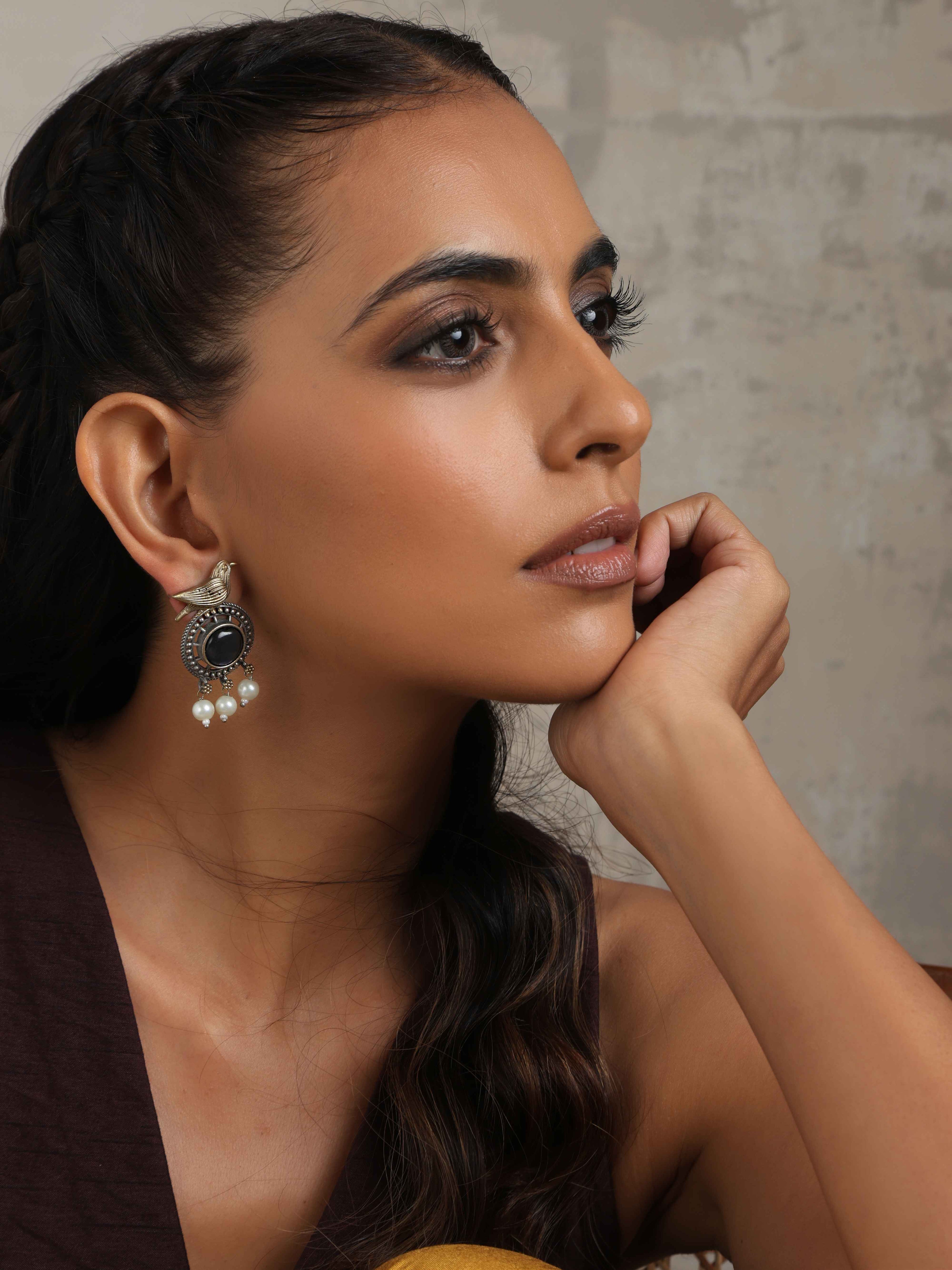 trueBrowns Silver Gold Tone Bird Stud Earrings - Distacart