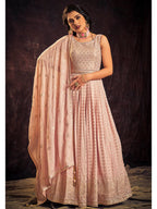 Myra Baby Pink Real Georgette Designer Gown Style Suit - Distacart