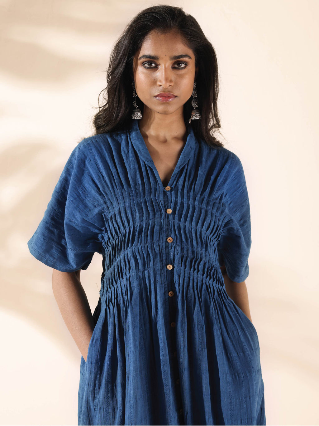 trueBrowns Blue Cotton Dobby Dress - Distacart