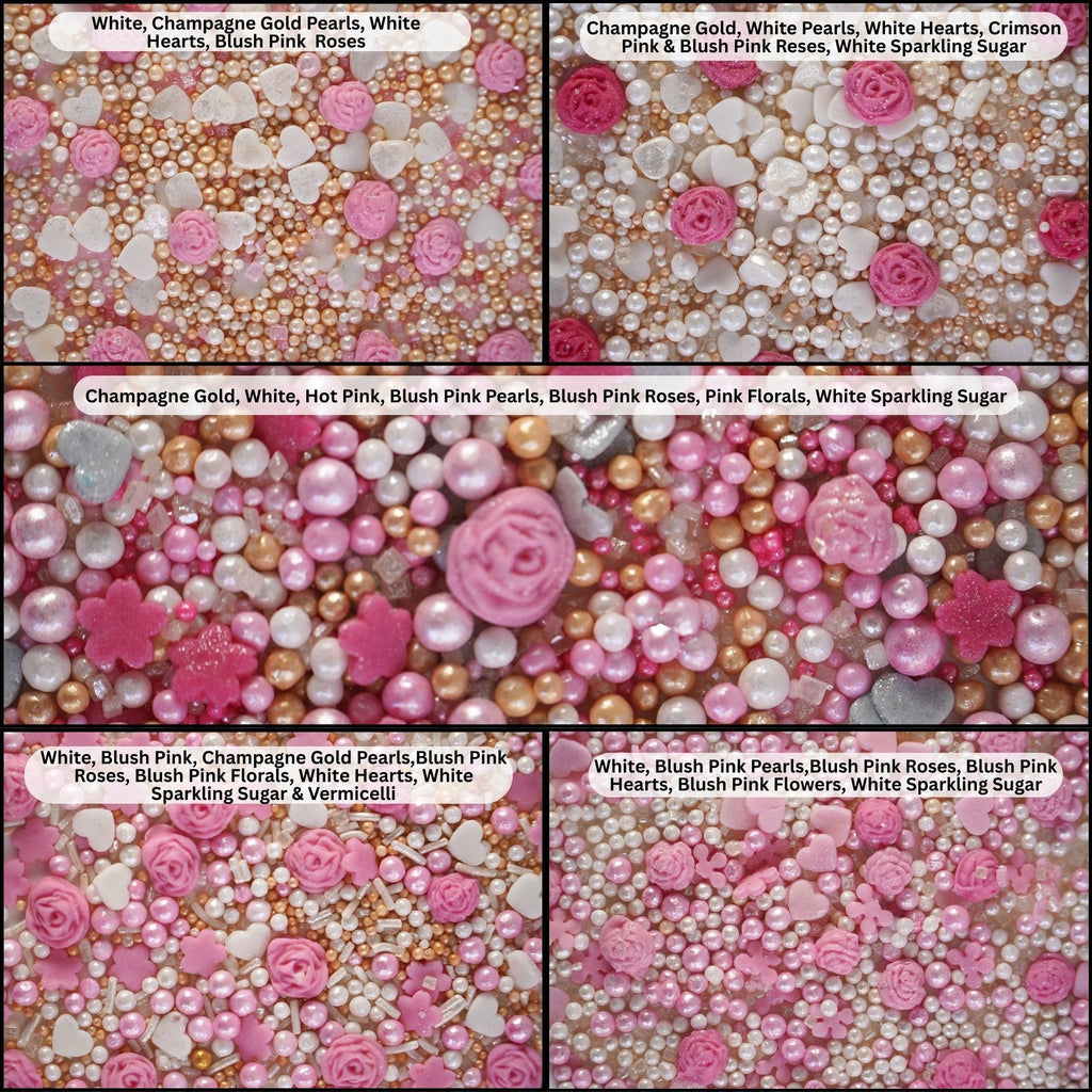 confect pink mini roses lips i silver hearts vermcelli and white pearls anniversary sprinkles sprinkles for baking cake decorative edible sprinkles mix pack of 5