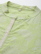 Ahalyaa Mandarin Collar Floral Printed Tunic with Lace Inserts Detail