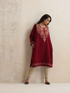 trueBrowns Maroon Kashmiri Floral Embroidered Woollen Phiran Kurta - Distacart