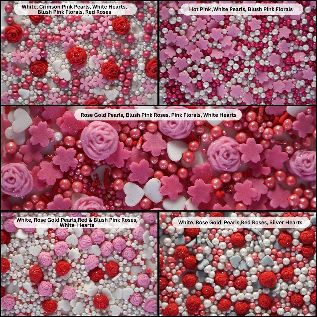 confect pink mini roses lips i silver hearts vermcelli and white pearls sprinkles for baking cake decorative baby shower sprinkles edible sprinkles mix pack of 5
