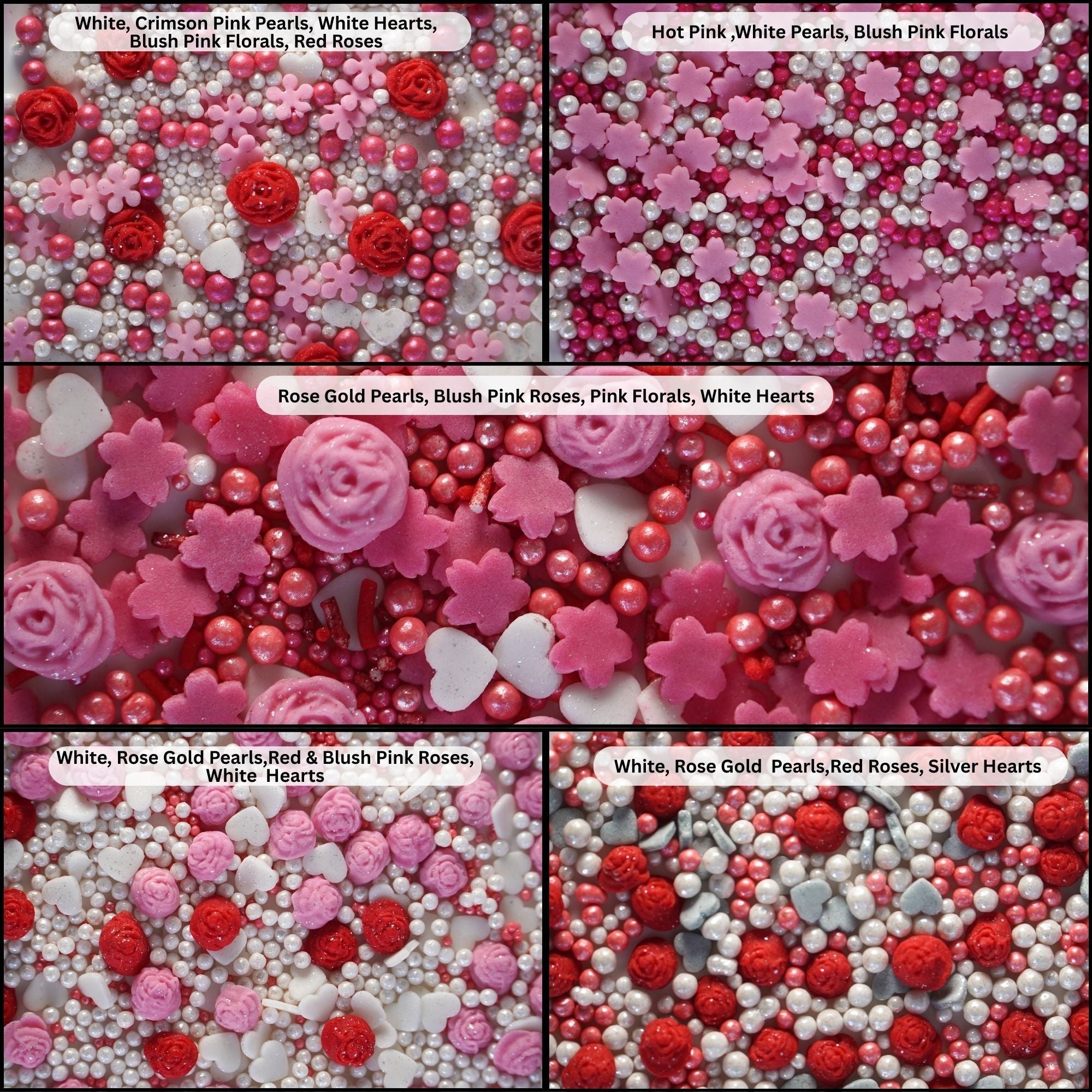 confect pink mini roses lips i silver hearts vermcelli and white pearls sprinkles for baking cake decorative baby shower sprinkles edible sprinkles mix pack of 5