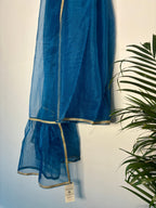trueBrowns Teal Organza Pre-Stitched Saree
