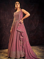Myra Mauve Real Georgette Designer Gown Style Suit - Distacart
