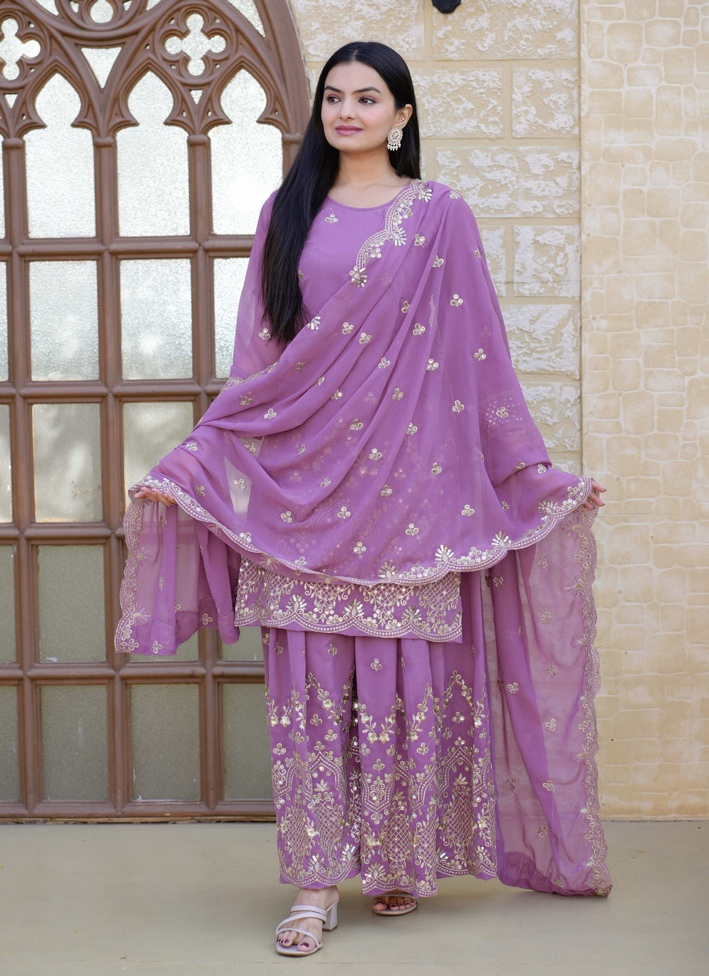Yash Enterprise Elegent Georgette Embroidery Pink Readymade Salwar Suit - Distacart