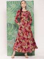 InWeave Women's Red Tropical Print Gota Long Dress - Distacart