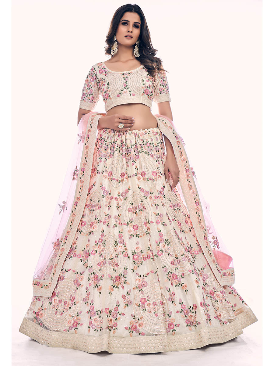 Myra White Soft Net Embroidered Designer Lehenga Choli