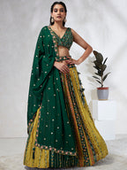 House of Panchhi Navy Blue Pure Georgette Sequins And Thread Embroidery Lehenga Choli & Dupatta