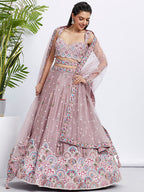 House of Panchhi Lavender Georgette Sequins And Thread Embroidery Lehenga Choli & Dupatta