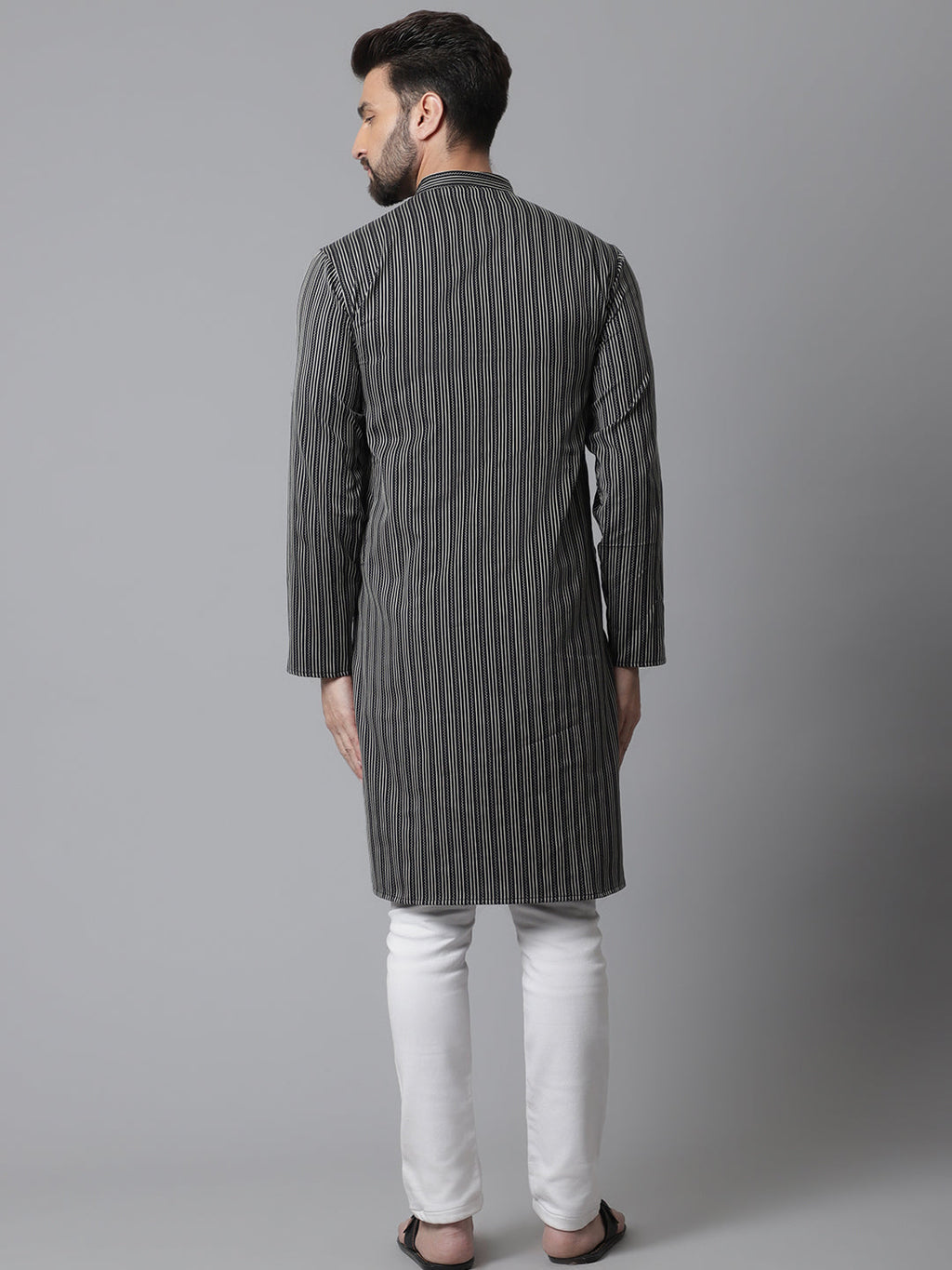 Even Apparels Black Pure Cotton Kurta With Band Collar - Distacart