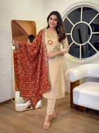 The52 Women's Gorgeous Viscose Embroidery Straight Kurta with Pant And Dupatta Set - Distacart