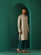 trueBrowns Men's Grey Silk Long Kurta