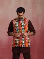 trueBrowns Men's Cola Ikat Print Cotton Reversible Nehru Jacket
