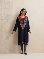 trueBrowns Blue Kashmiri Embroidered Woollen Phiran Kurta - Distacart
