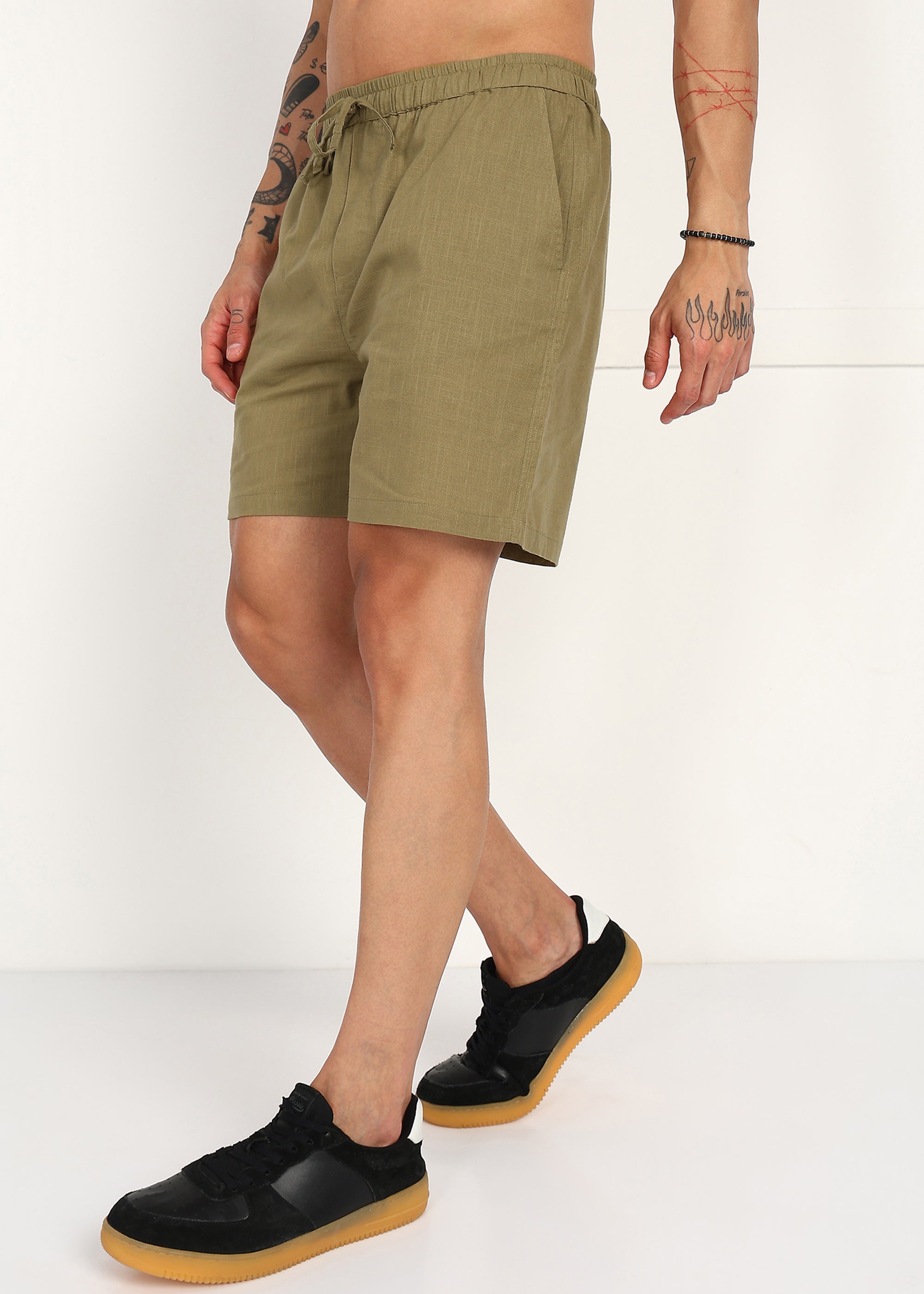 Fabmade Olive Ease Linen Shorts