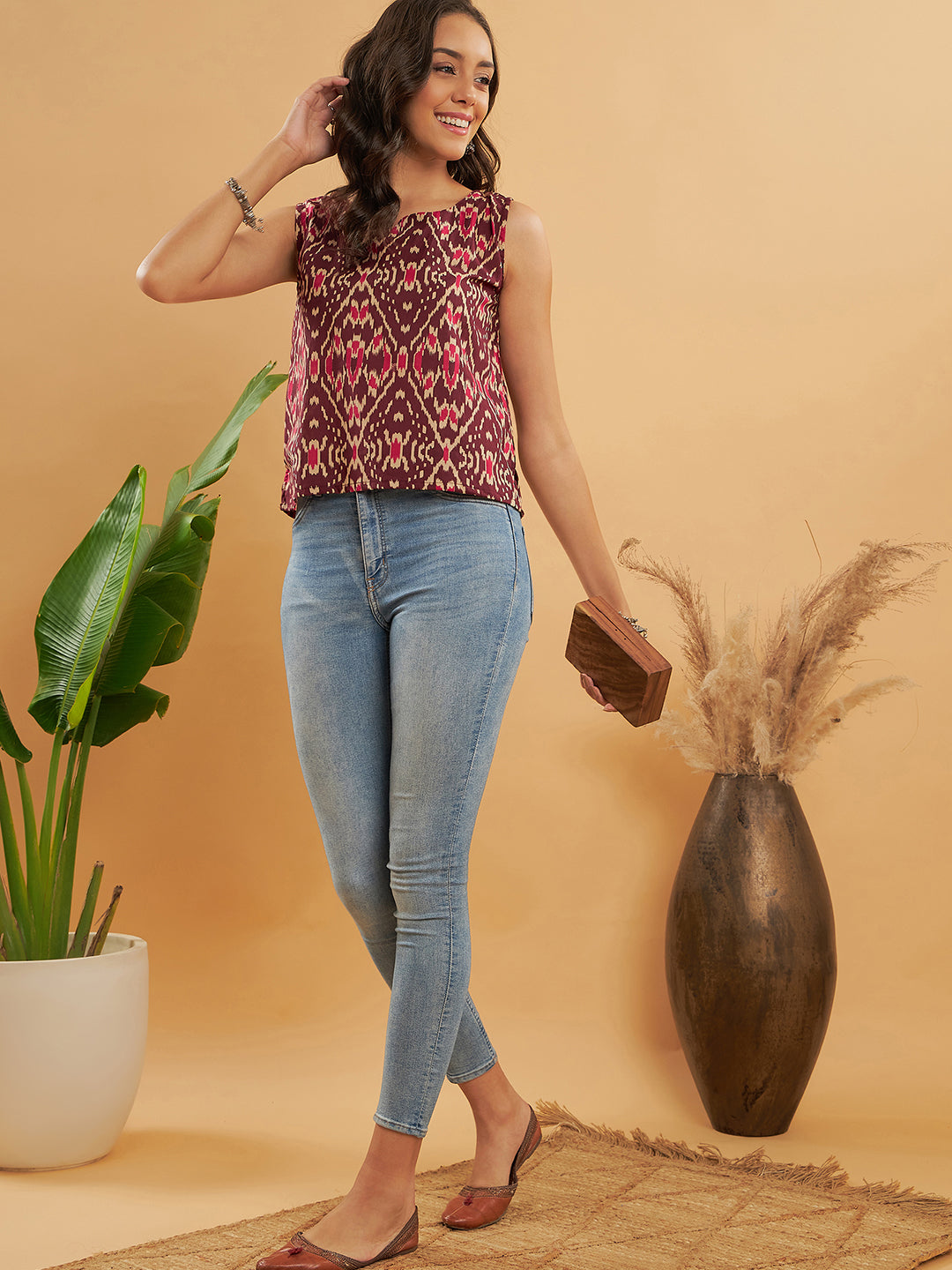 InWeave Wine Ikkat Print W/U Top
