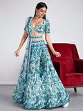 House of Panchhi Turquoise Blue Net Sequins, Mirror And Thread Embroidery Lehenga Choli & Dupatta