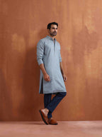 trueBrowns Men's Blue Chanderi Kurta