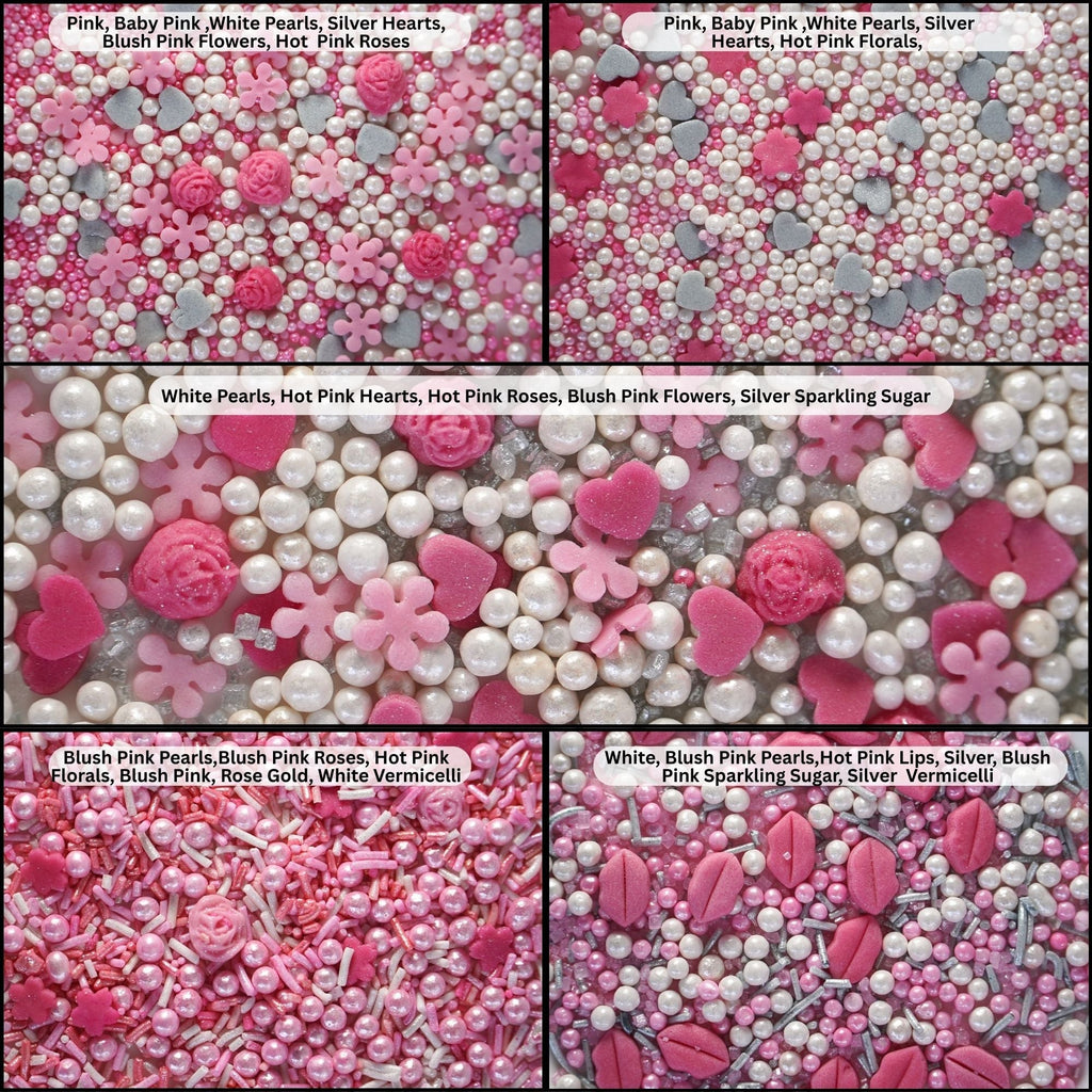 confect glittering grace sprinkles dazzling delight sprinkle glistening glamour sprinkles cake cupcake sprinkles pink mini lips roses sprinkles i silver hearts vermicelli and white pearls baby shower sprinkles mix pack of 5