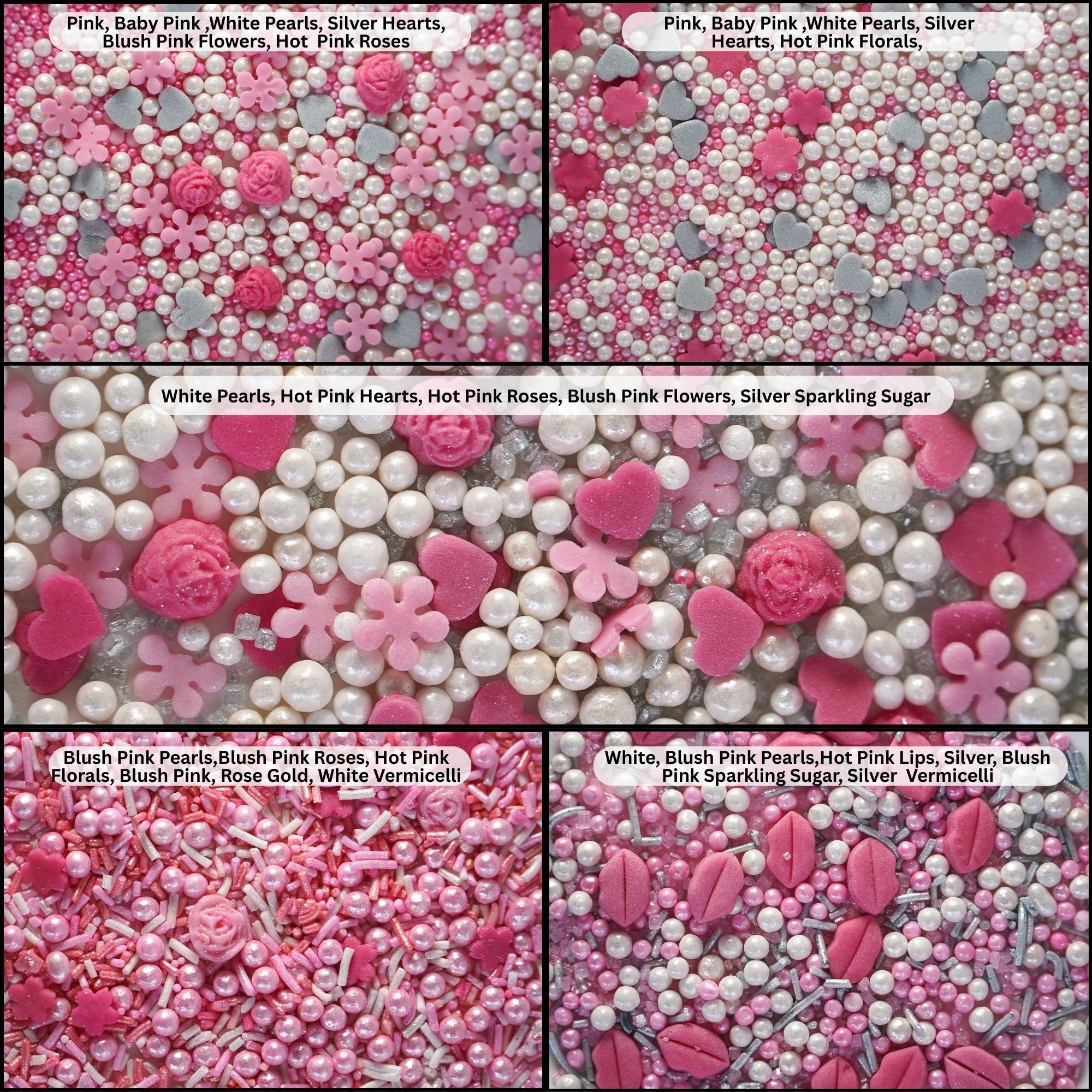 confect glittering grace sprinkles dazzling delight sprinkle glistening glamour sprinkles cake cupcake sprinkles pink mini lips roses sprinkles i silver hearts vermicelli and white pearls baby shower sprinkles mix pack of 5