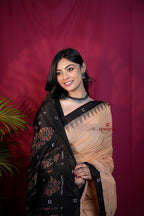 khanduapata Beige & Black Dot Design Cotton Saree For Women - Distacart