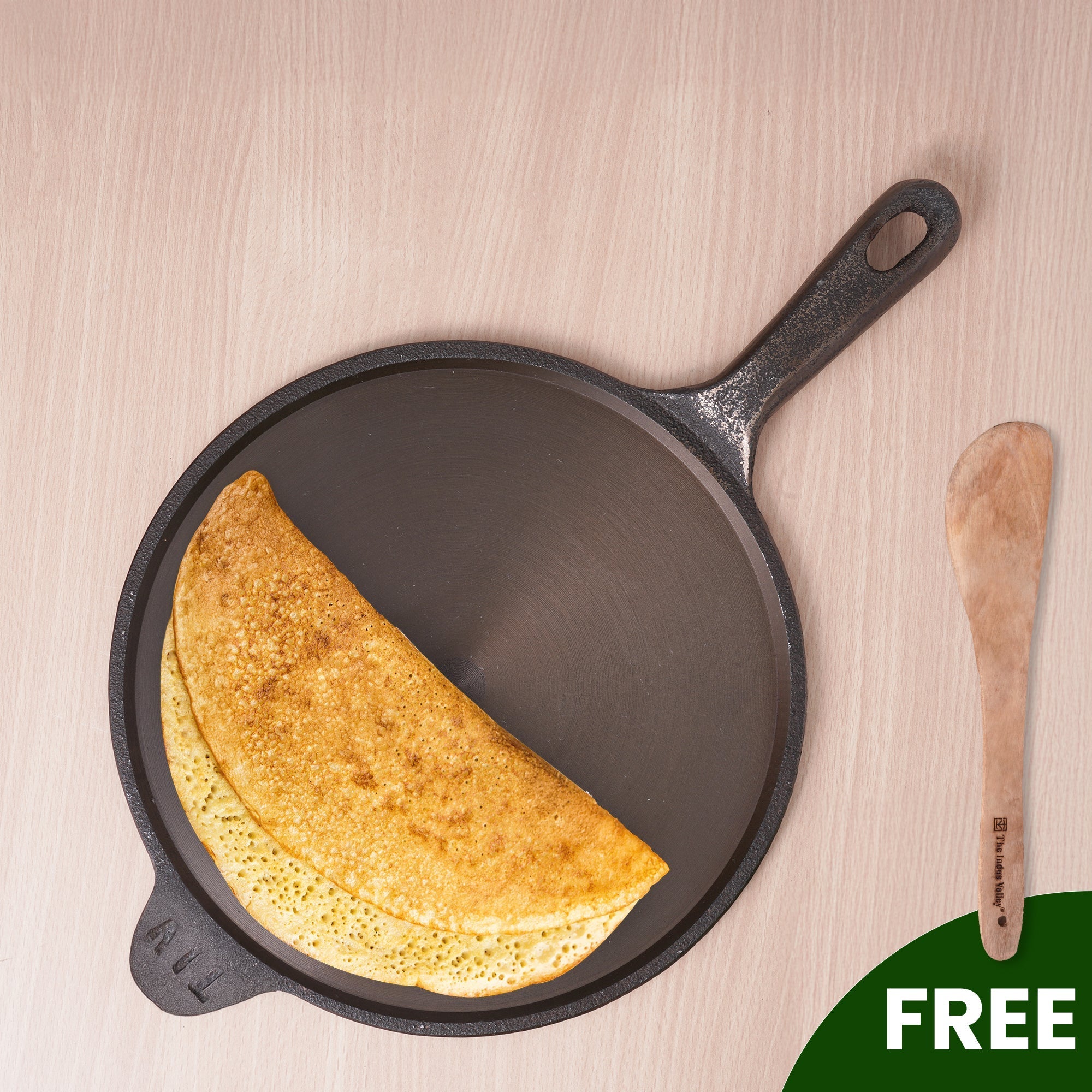 The Indus Valley Super Smooth Cast Iron Tawa, Long Handle,Pre-seasoned, Nonstick, 100% Pure, Toxin-free, Induction,Spatula, 25.4cm, 1.8kg - Distacart