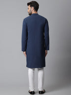 Even Apparels Blue Solid Kurta With Band Collar - Distacart