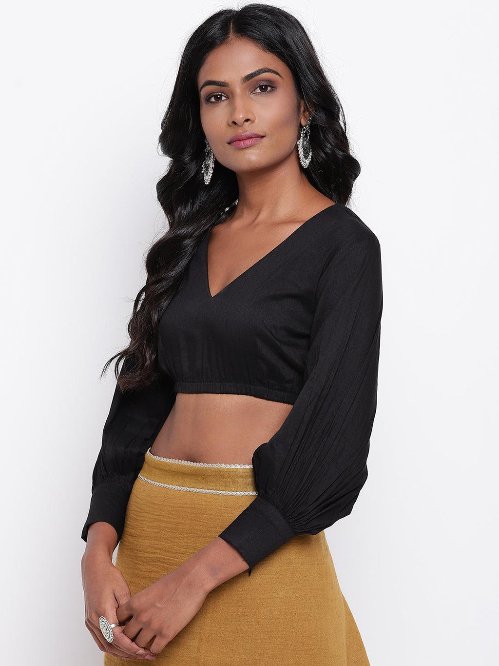trueBrowns Black Gathered Sleeve Top