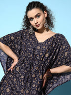InWeave Women's Navy Jaal Print Kaftan Dress - Distacart