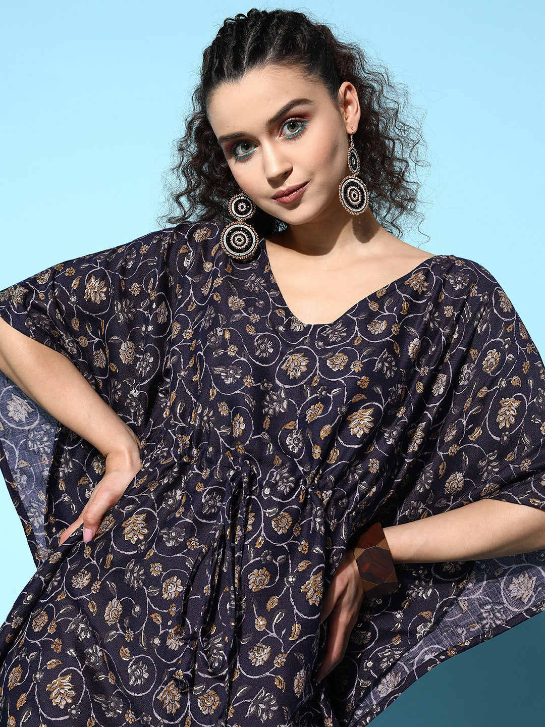 InWeave Women's Navy Jaal Print Kaftan Dress - Distacart