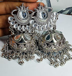 Tehzeeb Creations Women's Silver Colour Oxidised Earrings With Kundan And Mirror Work - Distacart