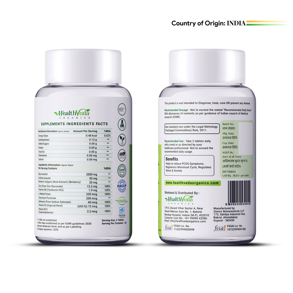 Health Veda Organics Plant Based PCOS Multivitamin Supplement Tablets - Distacart