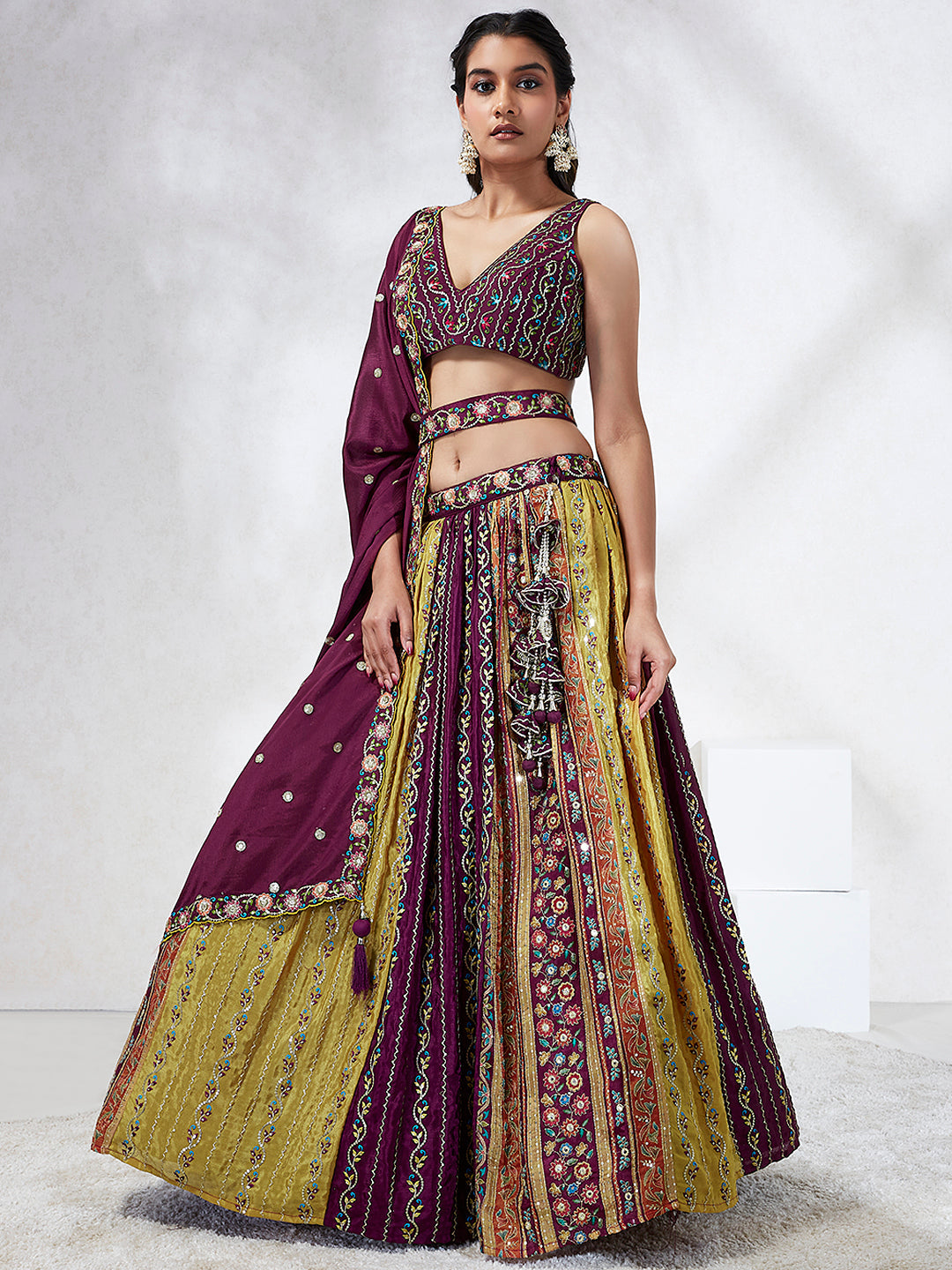 House of Panchhi Green Pure Georgette Sequins And Thread Embroidery Lehenga Choli & Dupatta