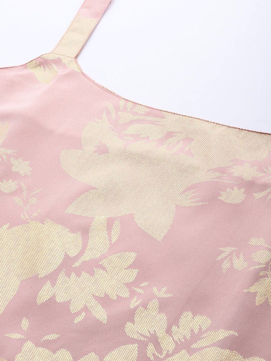 Ahalyaa Square Neck Printed Crepe Tunic With Lace Inserts