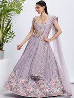 House of Panchhi Burgundy Pure Georgette Sequins And Thread Embroidery Lehenga Choli & Dupatta