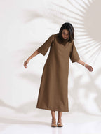trueBrowns Brown Slub Dress - Distacart