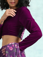 trueBrowns Wine Velvet With Print Detail Blouse