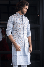 Powder Blue Designer Men's Nehru Jacket by Hilo Design