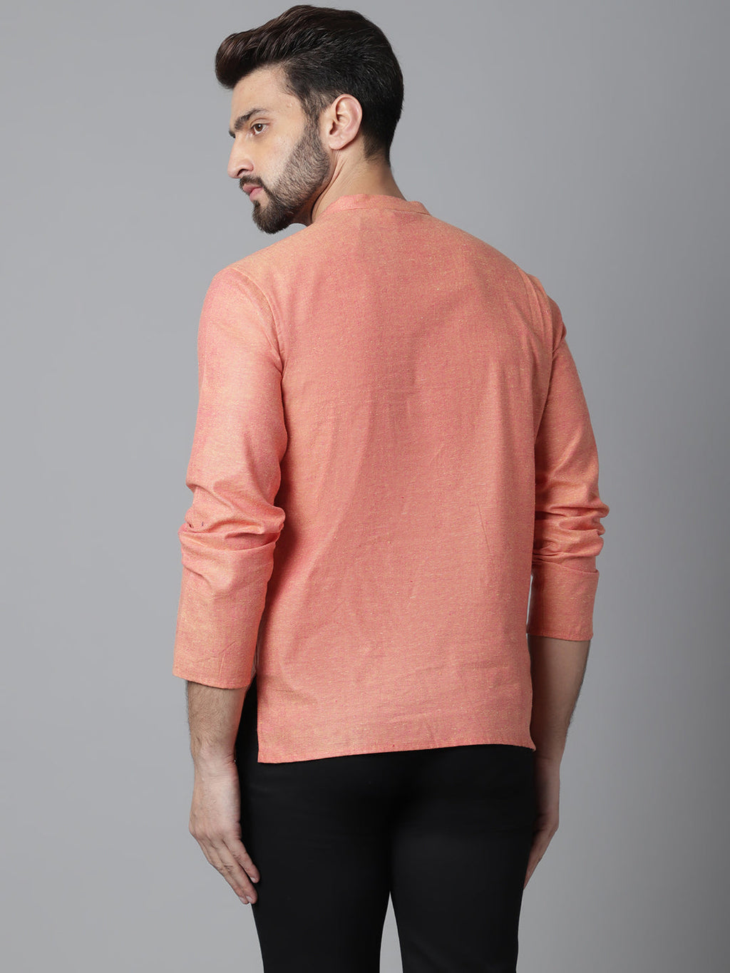 Even Apparels Orange Pure Cotton Kurta With Band Collar - Distacart
