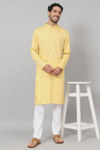 Giza Cotton Yellow Plain Kurta by Hilo Design